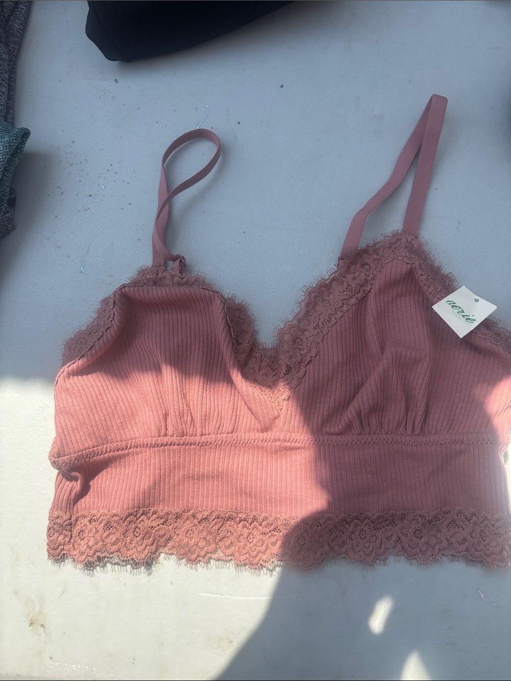 Aerie Lace-Trim Ribbed Bralette in Dusty Rose